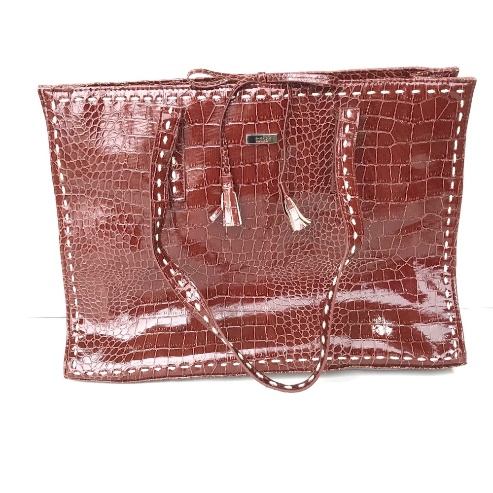 Laptop Bag Red Crocodile Print Patent Leather Tote